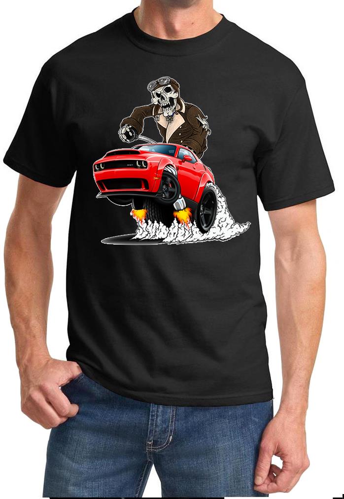 SRT Demon Challenger Pilot Skeleton Red Car Design Tshirt NEW - Picture 2 of 2