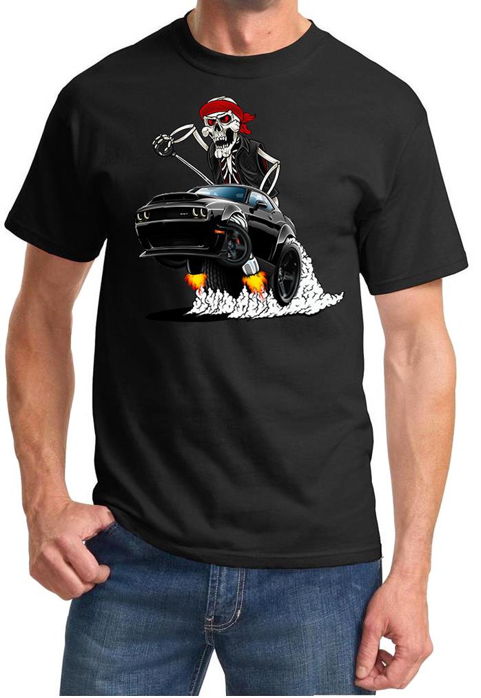 SRT Demon Challenger Biker Skeleton Black Car Design Tshirt NEW - Picture 2 of 12