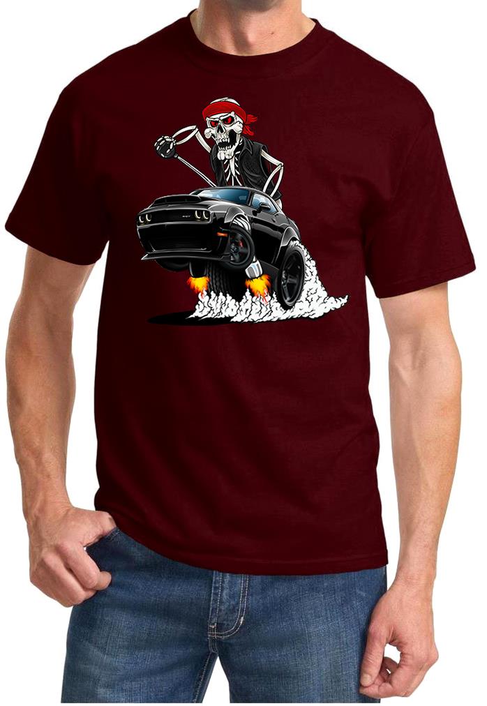 SRT Demon Challenger Biker Skeleton Black Car Design Tshirt NEW - Picture 6 of 12