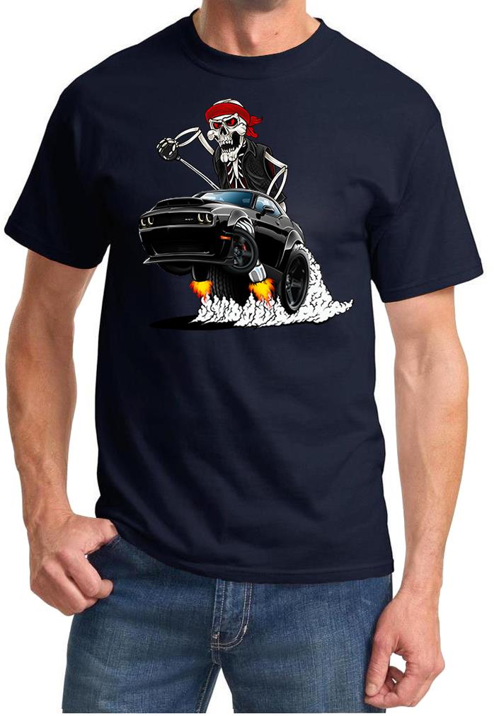 SRT Demon Challenger Biker Skeleton Black Car Design Tshirt NEW - Picture 3 of 12
