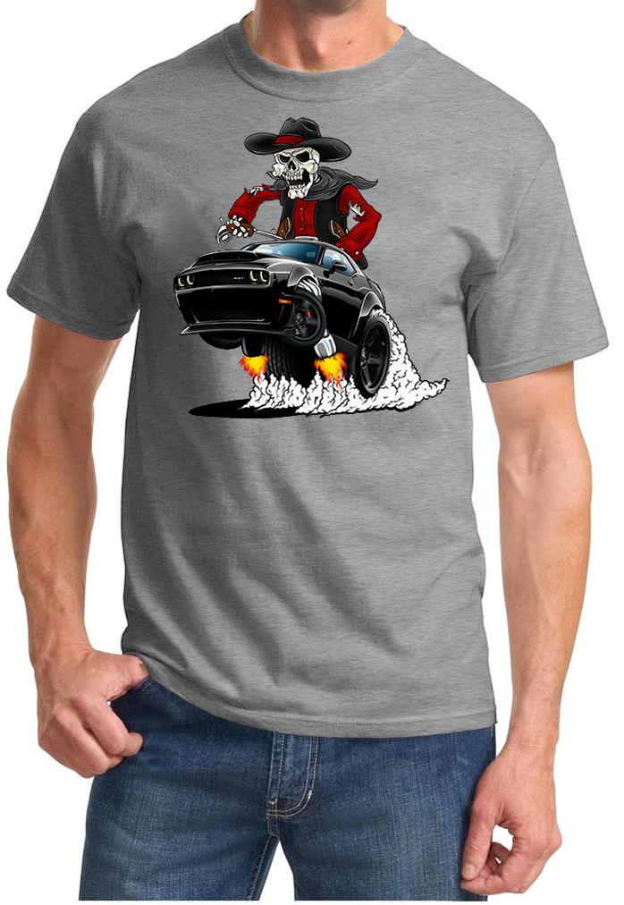 SRT Demon Challenger Cowboy Skeleton Black Car Design Tshirt NEW - Picture 9 of 12