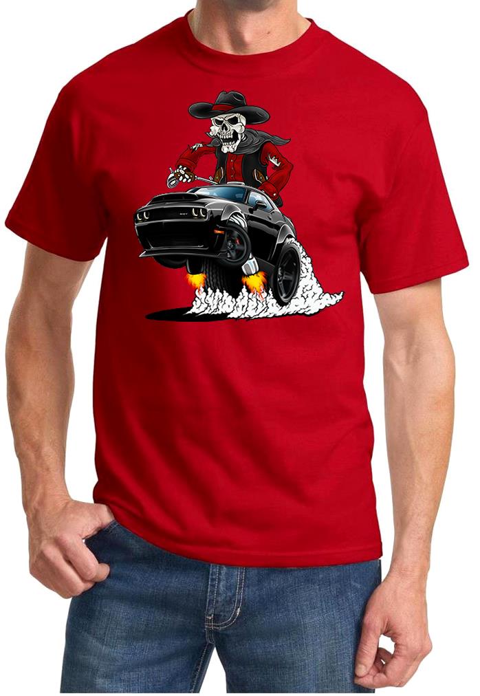 SRT Demon Challenger Cowboy Skeleton Black Car Design Tshirt NEW - Picture 5 of 12