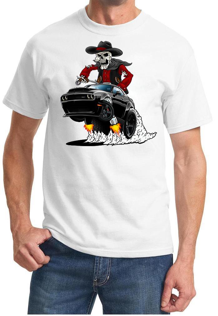 SRT Demon Challenger Cowboy Skeleton Black Car Design Tshirt NEW - Picture 11 of 12