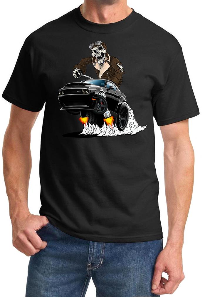 SRT Demon Challenger Pilot Skeleton Black Car Design Tshirt NEW - Picture 2 of 12