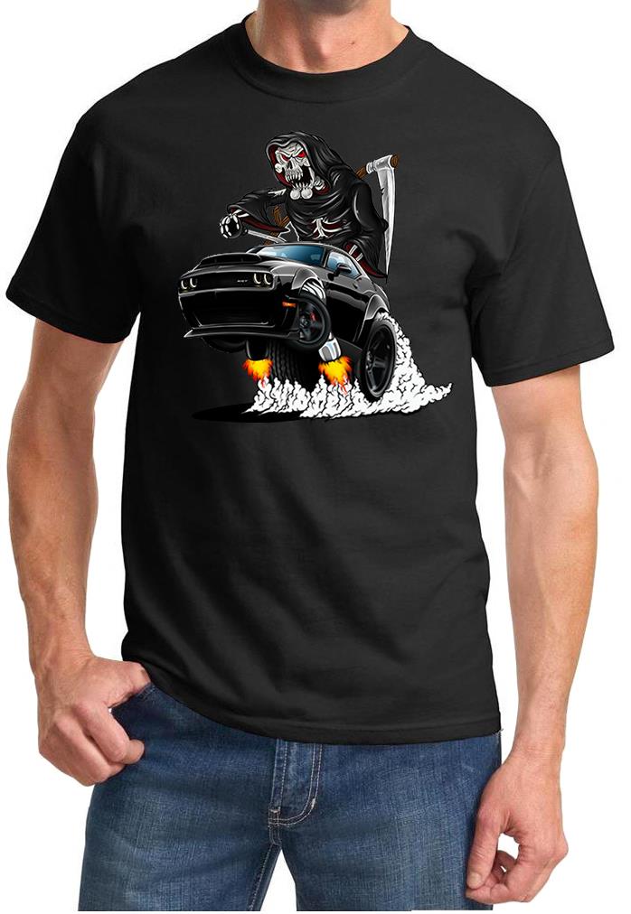SRT Demon Challenger Reaper Skeleton Black Car Design Tshirt NEW - Picture 2 of 12