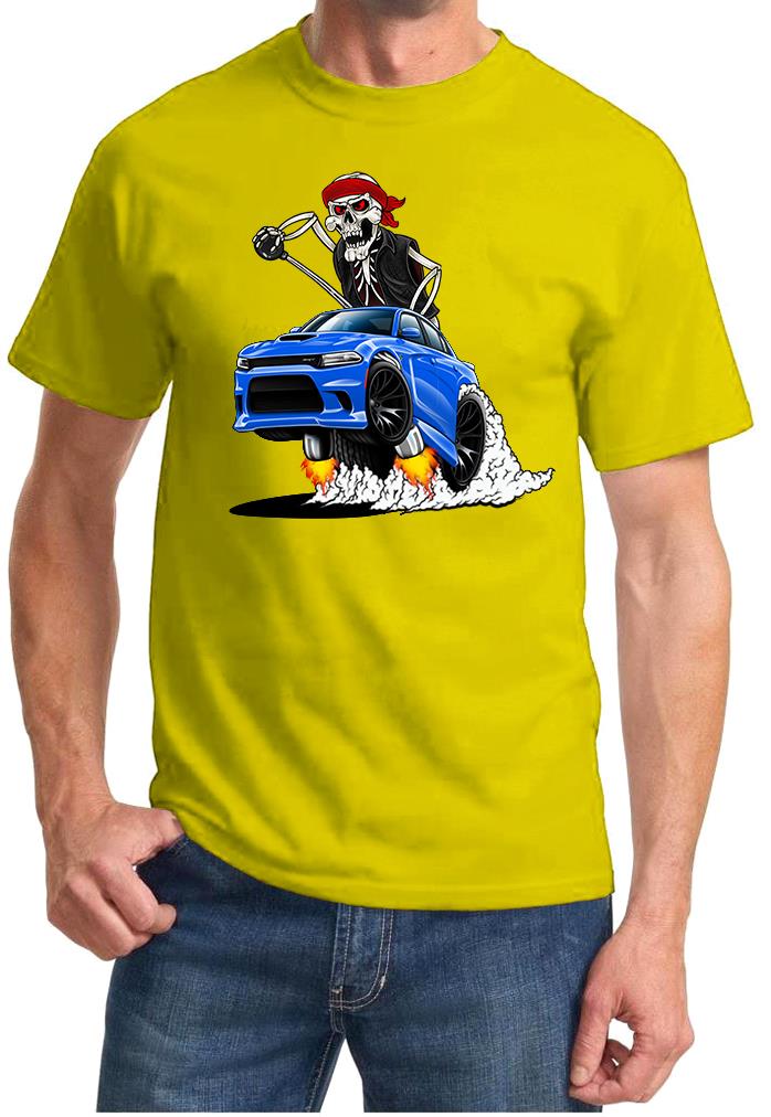 SRT Charger Hellcat Biker Skeleton Blue Car Design Tshirt NEW - Picture 11 of 11