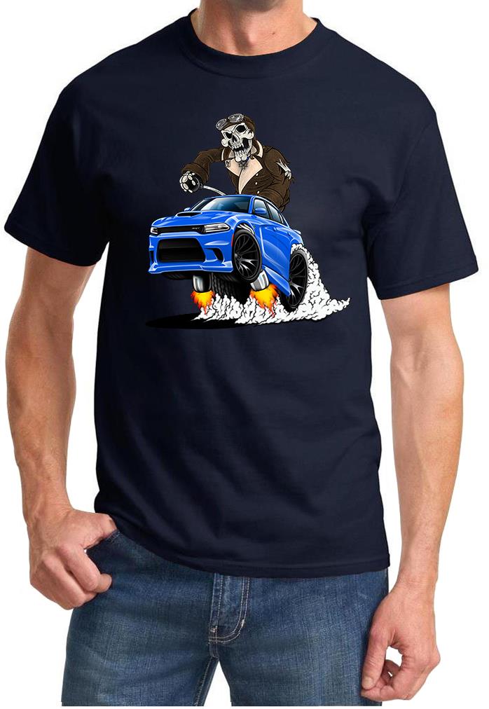 SRT Charger Hellcat Pilot Skeleton Blue Car Design Tshirt NEW - Picture 3 of 11