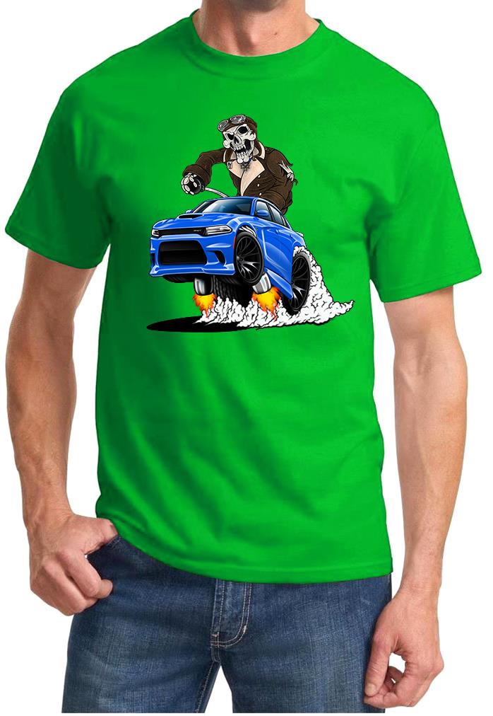 SRT Charger Hellcat Pilot Skeleton Blue Car Design Tshirt NEW - Picture 9 of 11
