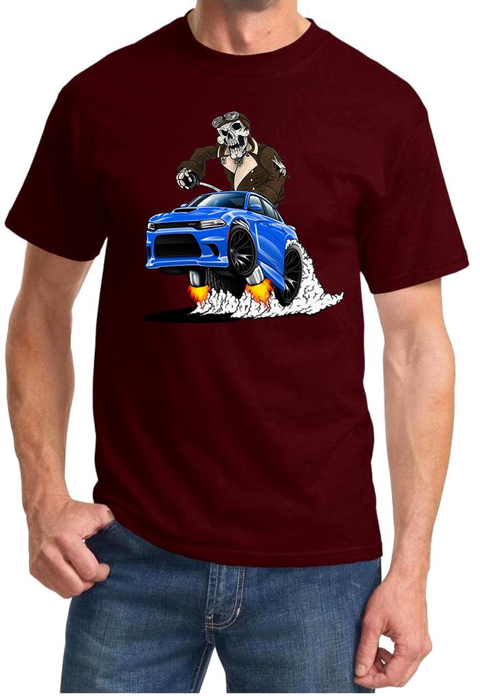 SRT Charger Hellcat Pilot Skeleton Blue Car Design Tshirt NEW - Picture 5 of 11