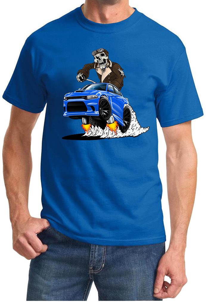 SRT Charger Hellcat Pilot Skeleton Blue Car Design Tshirt NEW - Picture 4 of 11