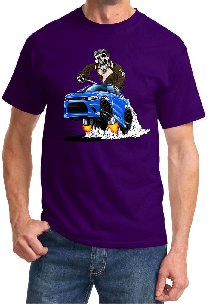 SRT Charger Hellcat Pilot Skeleton Blue Car Design Tshirt NEW - Picture 7 of 11