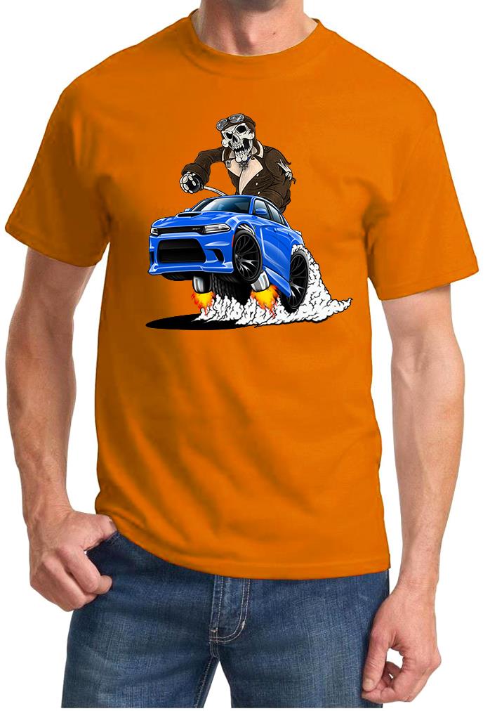 SRT Charger Hellcat Pilot Skeleton Blue Car Design Tshirt NEW - Picture 6 of 11