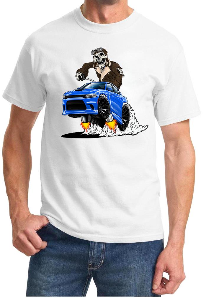 SRT Charger Hellcat Pilot Skeleton Blue Car Design Tshirt NEW - Picture 10 of 11
