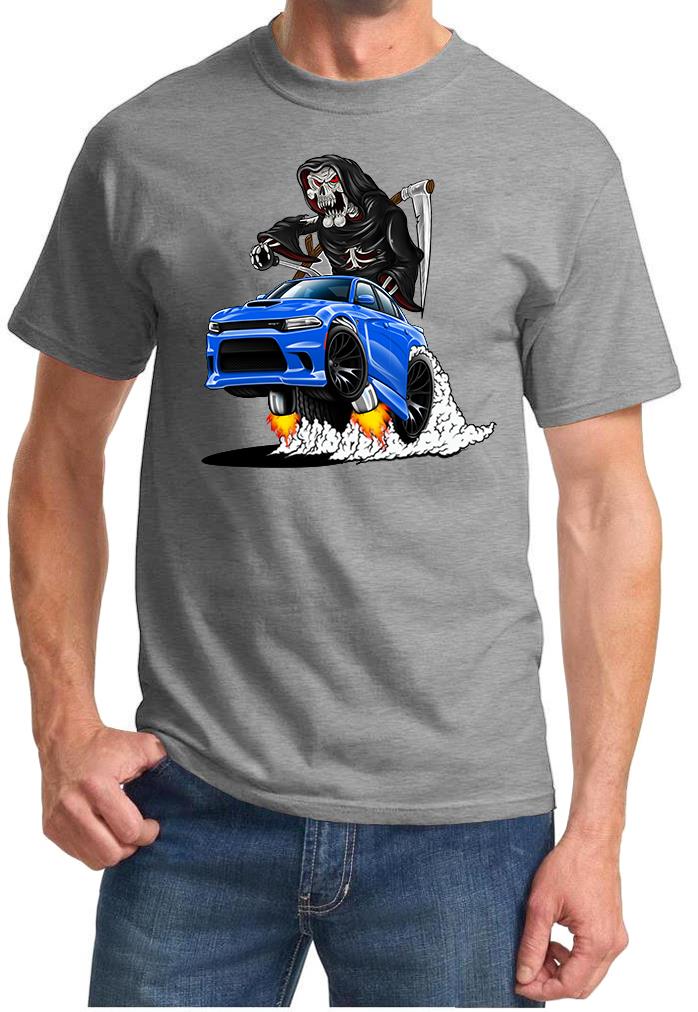 SRT Charger Hellcat Reaper Skeleton Blue Car Design Tshirt NEW - Picture 8 of 11