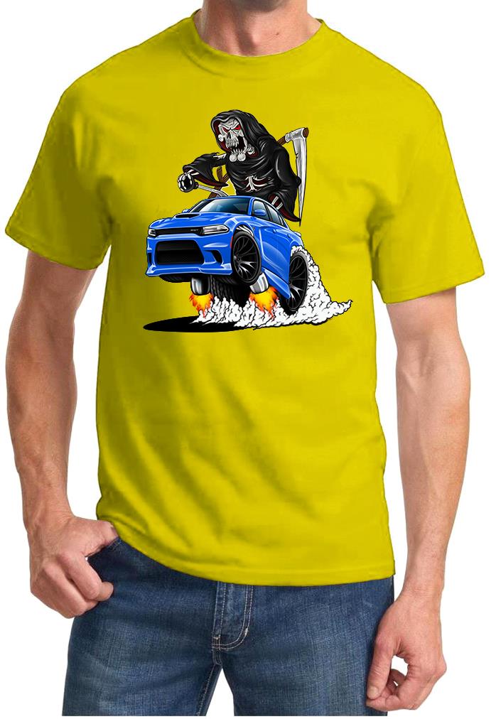 SRT Charger Hellcat Reaper Skeleton Blue Car Design Tshirt NEW - Picture 11 of 11