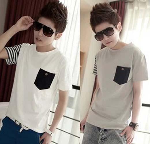 Fashion Men's Plain With Pocket Design short-sleeved T-shirt Korean ...