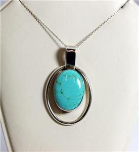 Beautiful Sterling Silver Mexico Turquoise Pendant Necklace 18