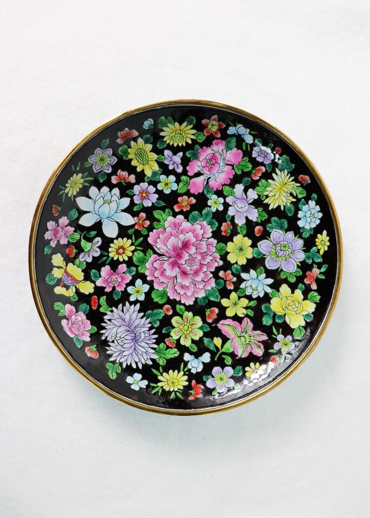 Beautiful Vintage Chinese Hand Painted Plate W 100 Flowers Enamel And