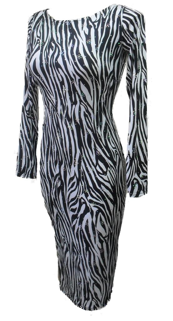 GLAMOROUS ZEBRA BLACK AND WHITE PATTERN MIDI DRESS WITH CLEAR SEQUINS ...