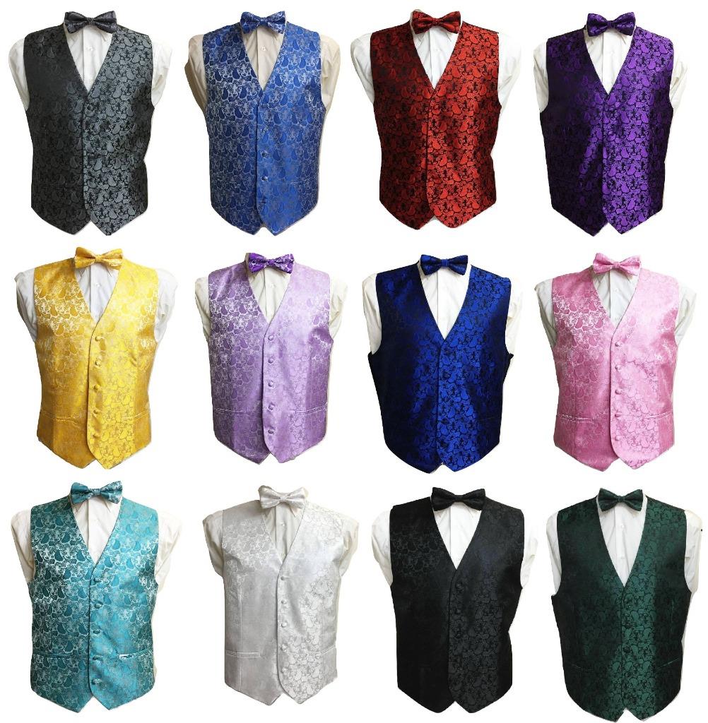 Men/'s Adult Paisley Waistcoat Vest and Bowtie Set For Suit UK Christmas Gift