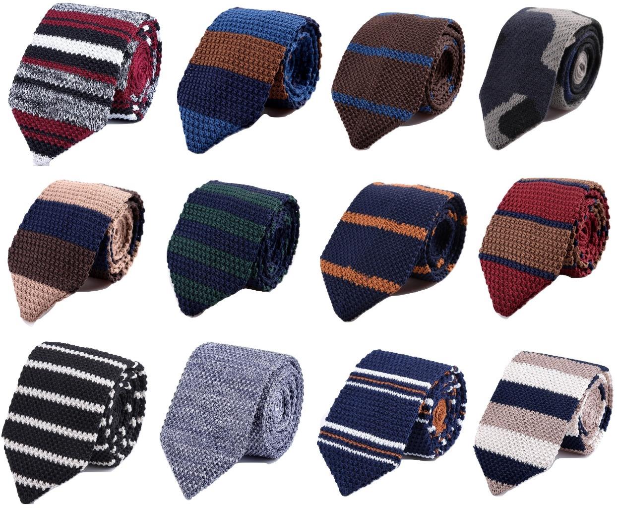 High Quality Men/'s Fashion Striped Knit Knitted Tie Slim Skinny Woven UK Seller