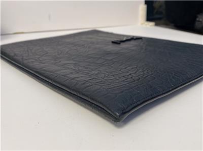 Authentic Saint Laurent YSL Cassandre Black Croc Emboss Zip Pouch