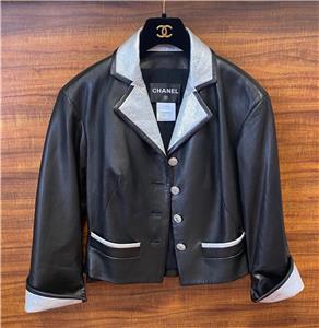 Genuine CHANEL Black Lambskin Leather Silver Detail Short