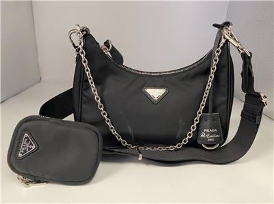 Authentic PRADA Re-edition 2005 Black Nylon Leather Mini Handbag