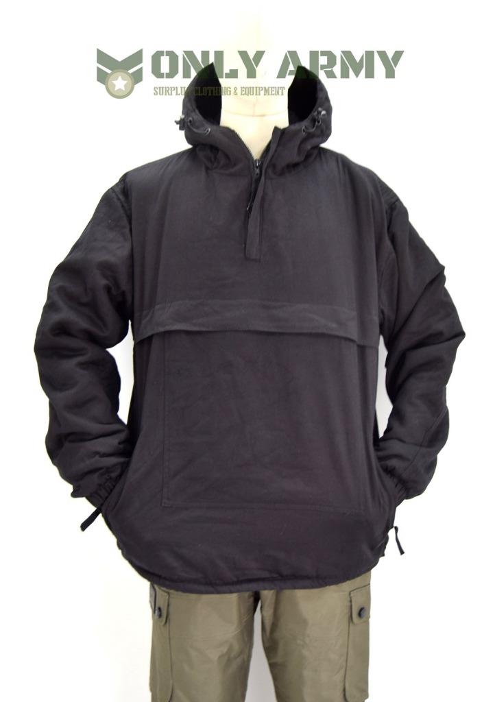 Army Black Fur Lined Winter Smock Canvas Cotton Anorak Buffalo Top