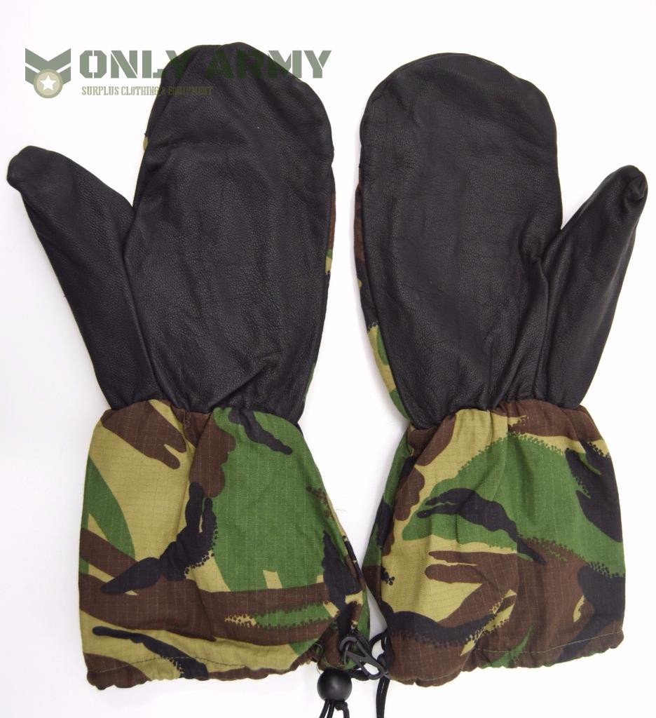British Army Cold Weather Mittens Leather Palms Military