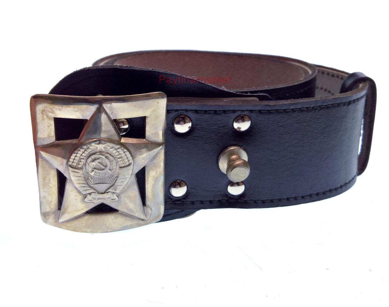 Russian Military USSR General Souvenir Belt Black Brass Genuine Leather