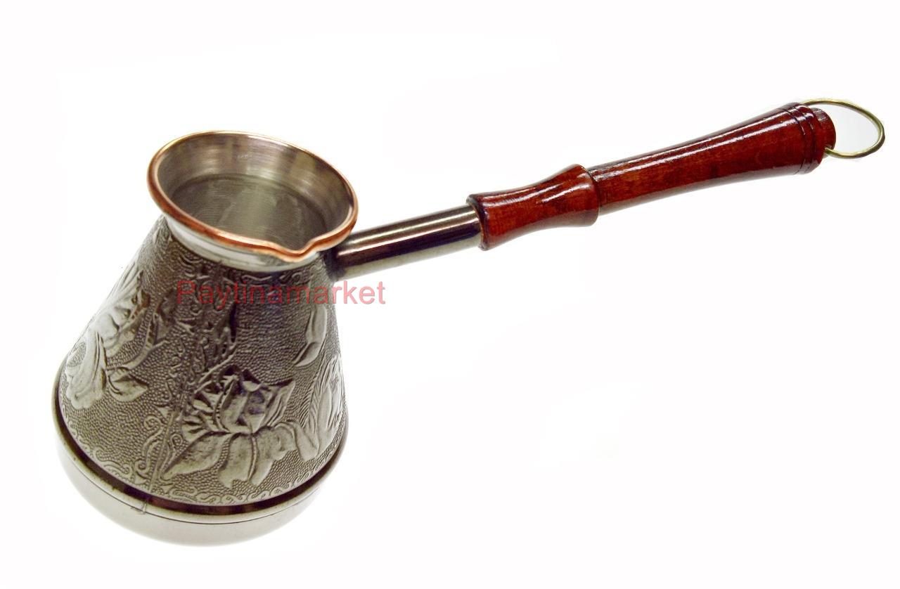 Cezve Turkish Coffee Pot Wooden Handle Ibrik Solid Hammered Copper Coffee Maker