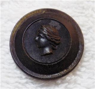 Collectible antique Bohemian press stamped Roman Trajan Denarius metal button