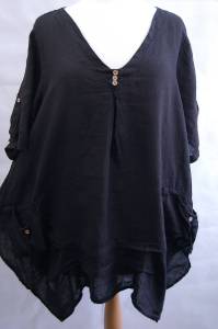 XXL UK Size Guide 20 - 28 Lagenlook BLACK Linen Tunic Dress Bust to 50 ...