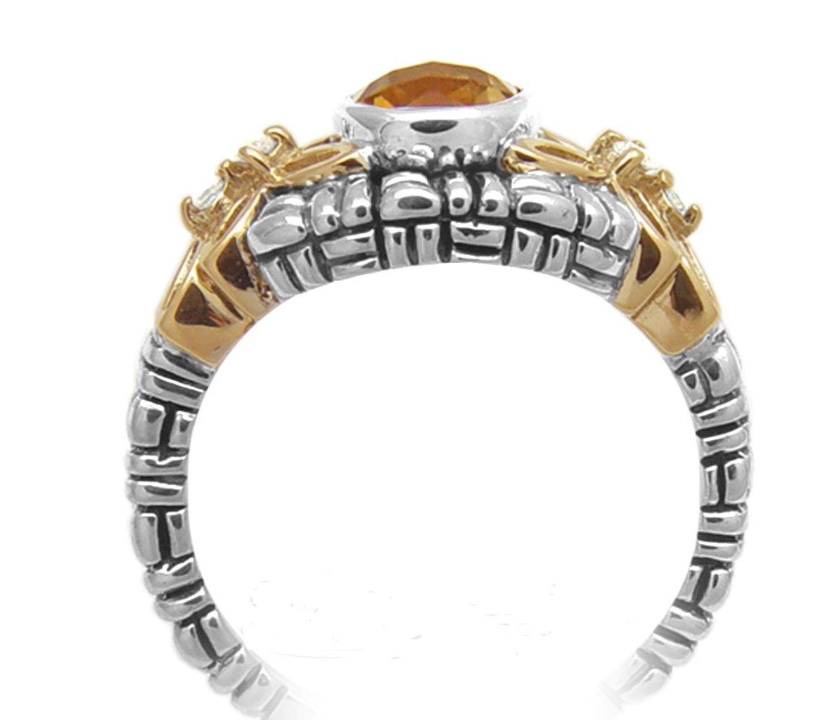 Bague achats créateur Philippe André or 18 carats et argent sterling diamants et citrine taille 7