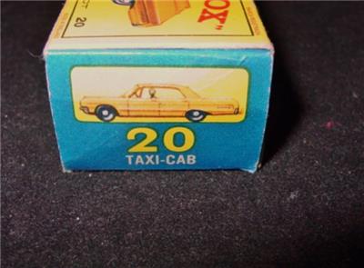 Matchbox Taxi Cab N°20 - Première édition Avec Boîte D'origine - Modèle Vintage Métallique