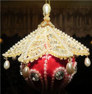 Vtg June Zimonick Christmas Ornament ~ RED ~ Swarovski