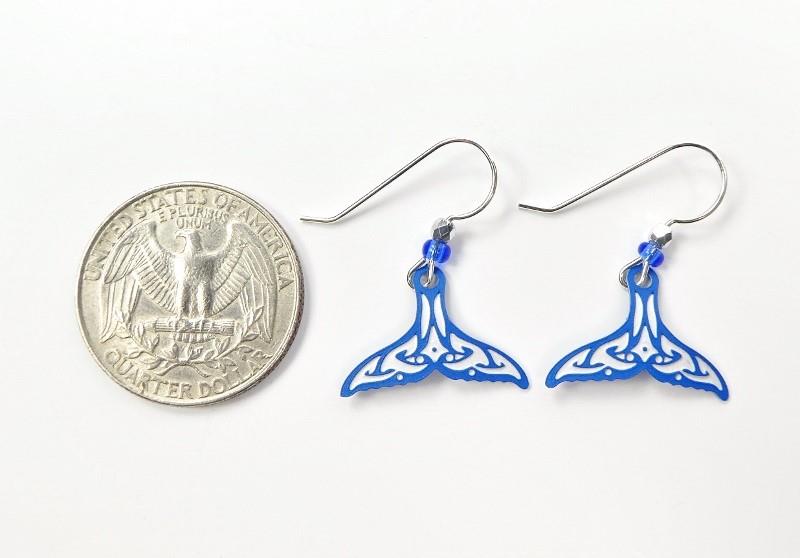 Blue & White Maori-Patterned Whale Tail Earrings Blue & White Maori-Patterned Whale Tail Earrings