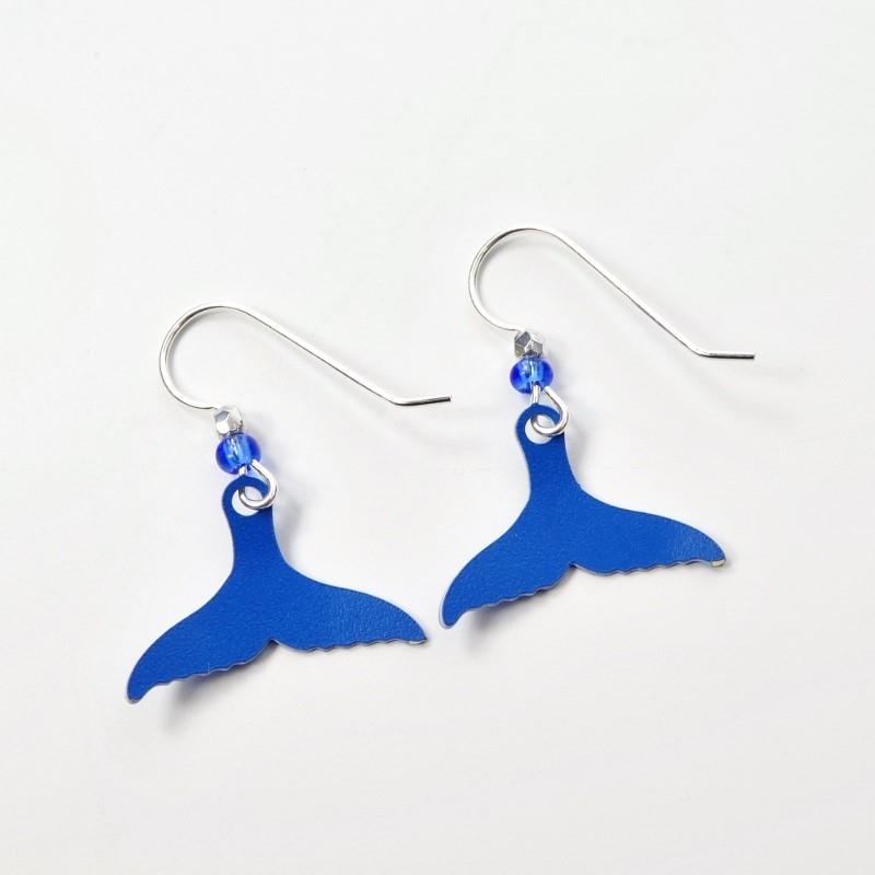Blue & White Maori-Patterned Whale Tail Earrings Blue & White Maori-Patterned Whale Tail Earrings