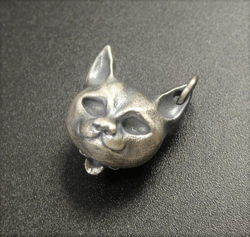 Black Oxidized 925 Sterling Silver Cat Skull Back Pendant Gothic