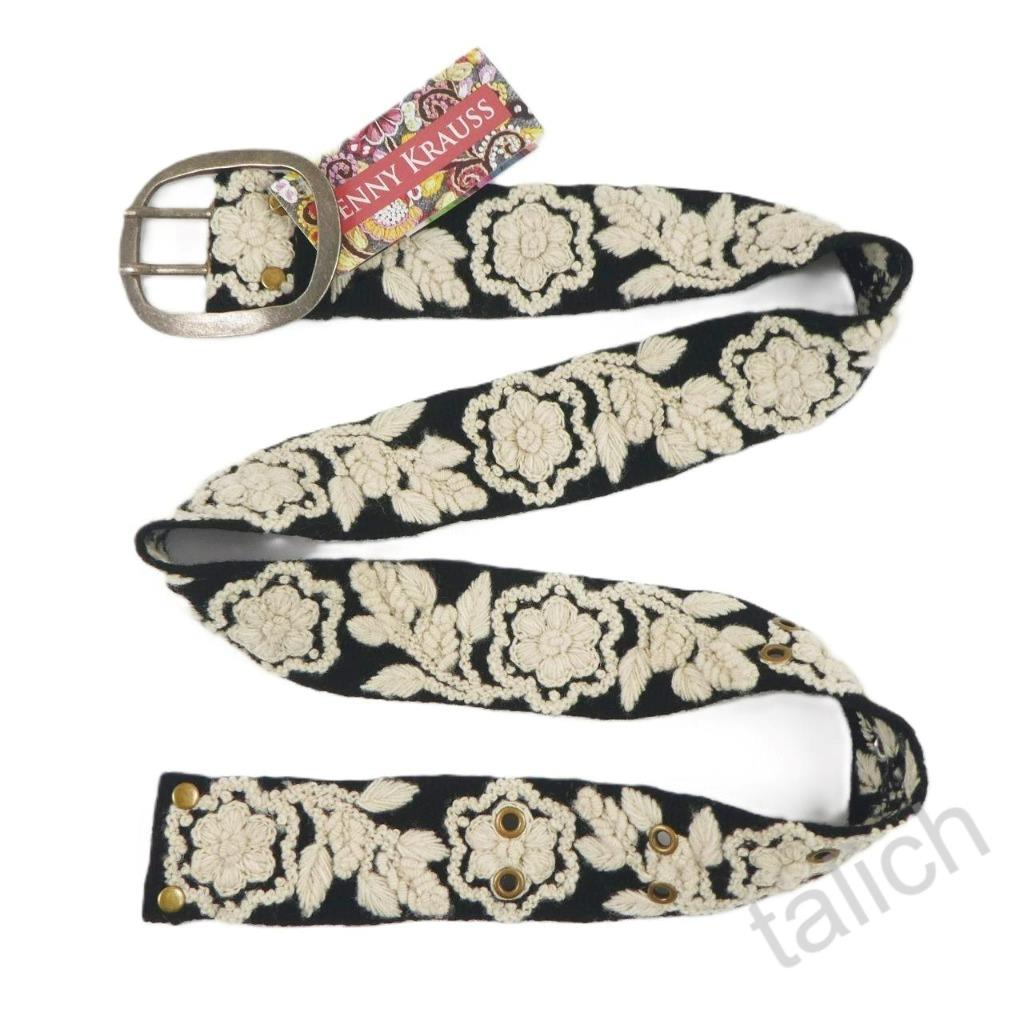 Jenny Krauss Black Cream White Two Tone Embroidery Wool Belt Handmade Peru S M L - Picture 9 of 11