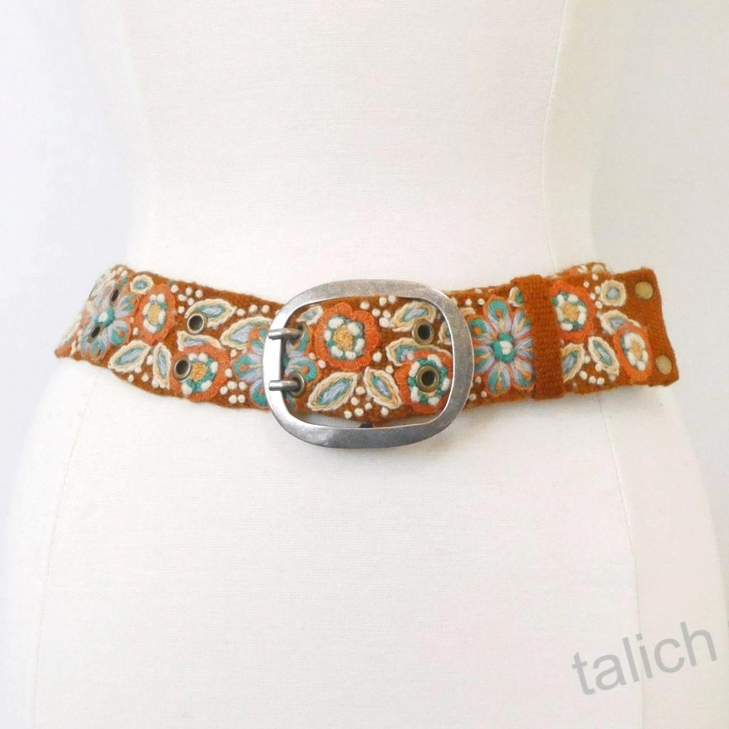 New! Jenny Krauss Ground Cover Floral Embroidery Wool Belt Handmade Peru S M L - Picture 8 of 10