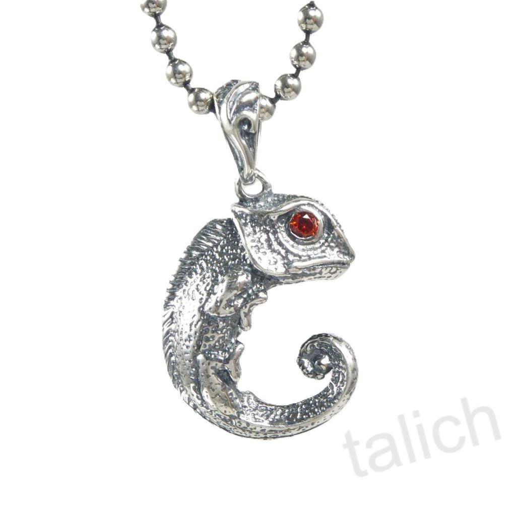 925 Sterling Silver Chameleon Lizard Pendant with Red or Blue CZ Eyes Unique