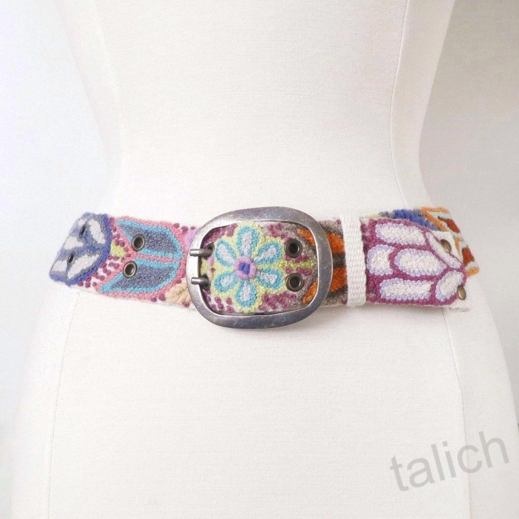Jenny Krauss Colorful Floral Embroidered Wool Belt In Cream Handmade Peru S M L - Picture 10 of 12