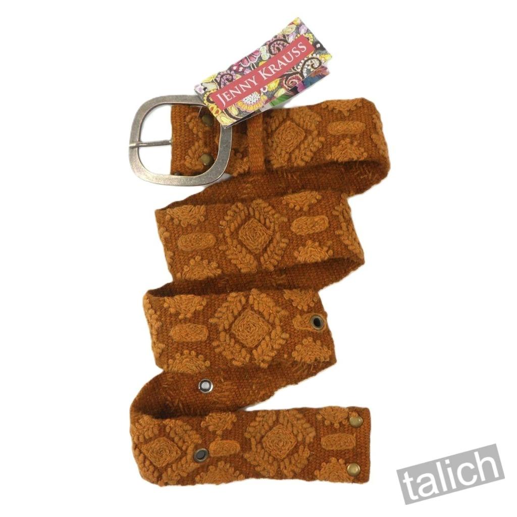 Jenny Krauss Terracotta Warm Brown Geometric Floral Embroidered Wool Belt S M L - Picture 12 of 14