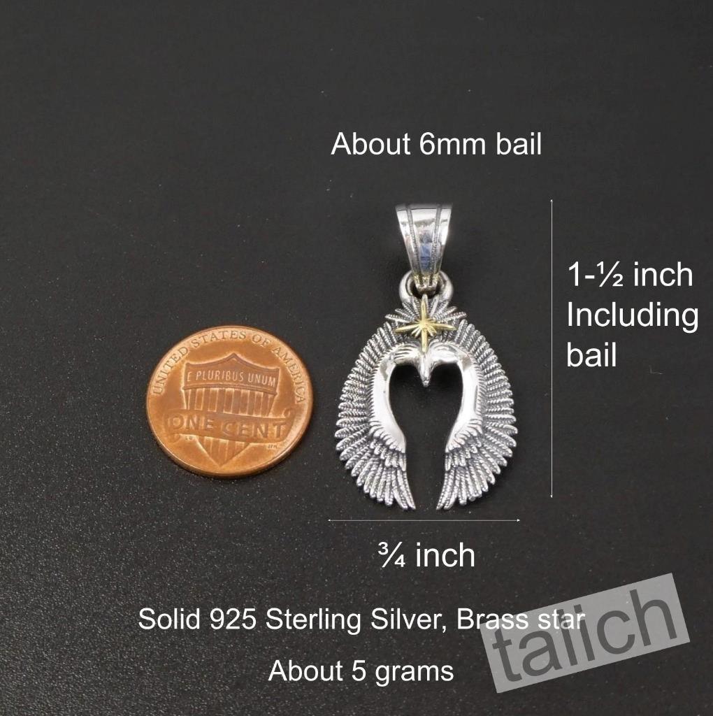 925 Sterling Silver Detailed Open Wing Eagle Pendant with Brass Star Two Sizes