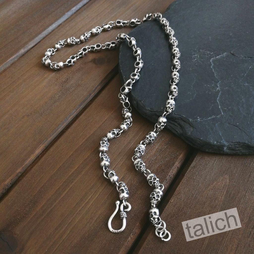 Shiny 925 Sterling Silver Tiny Skulls Chain Necklace Unisex Gothic 50cm 55cm - Picture 9 of 10