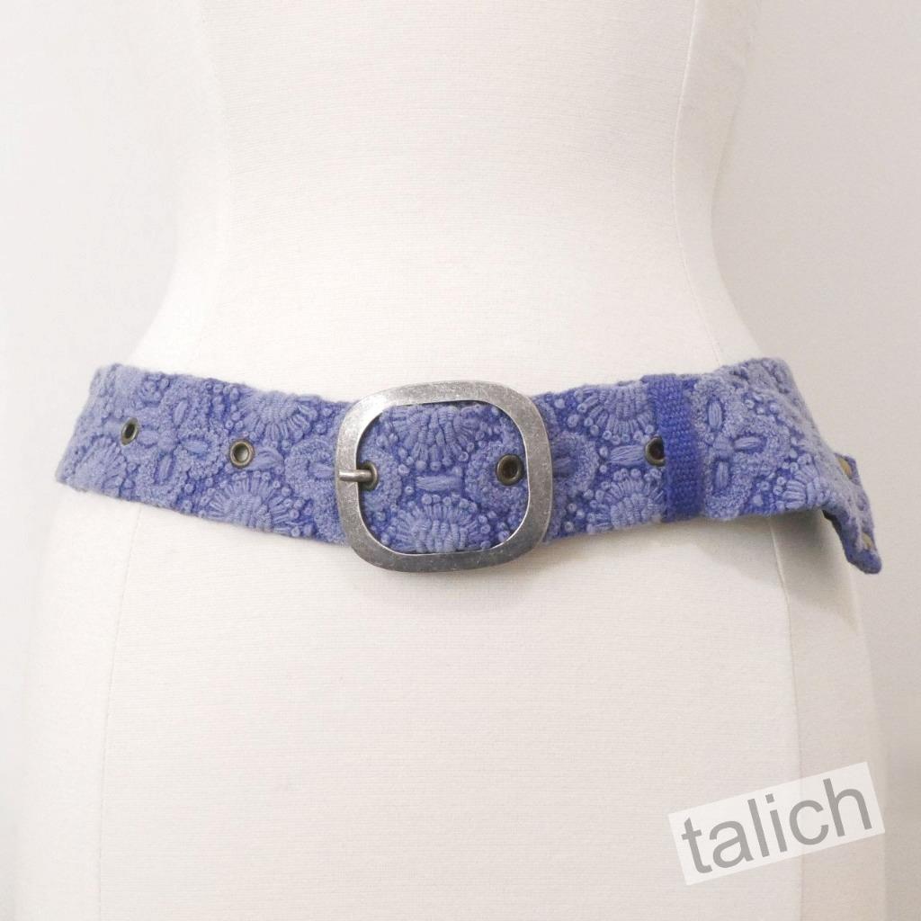 Jenny Krauss Azure Seas Periwinkle Blue Floral Embroidered Wool Belt S M L Boho - Picture 11 of 13