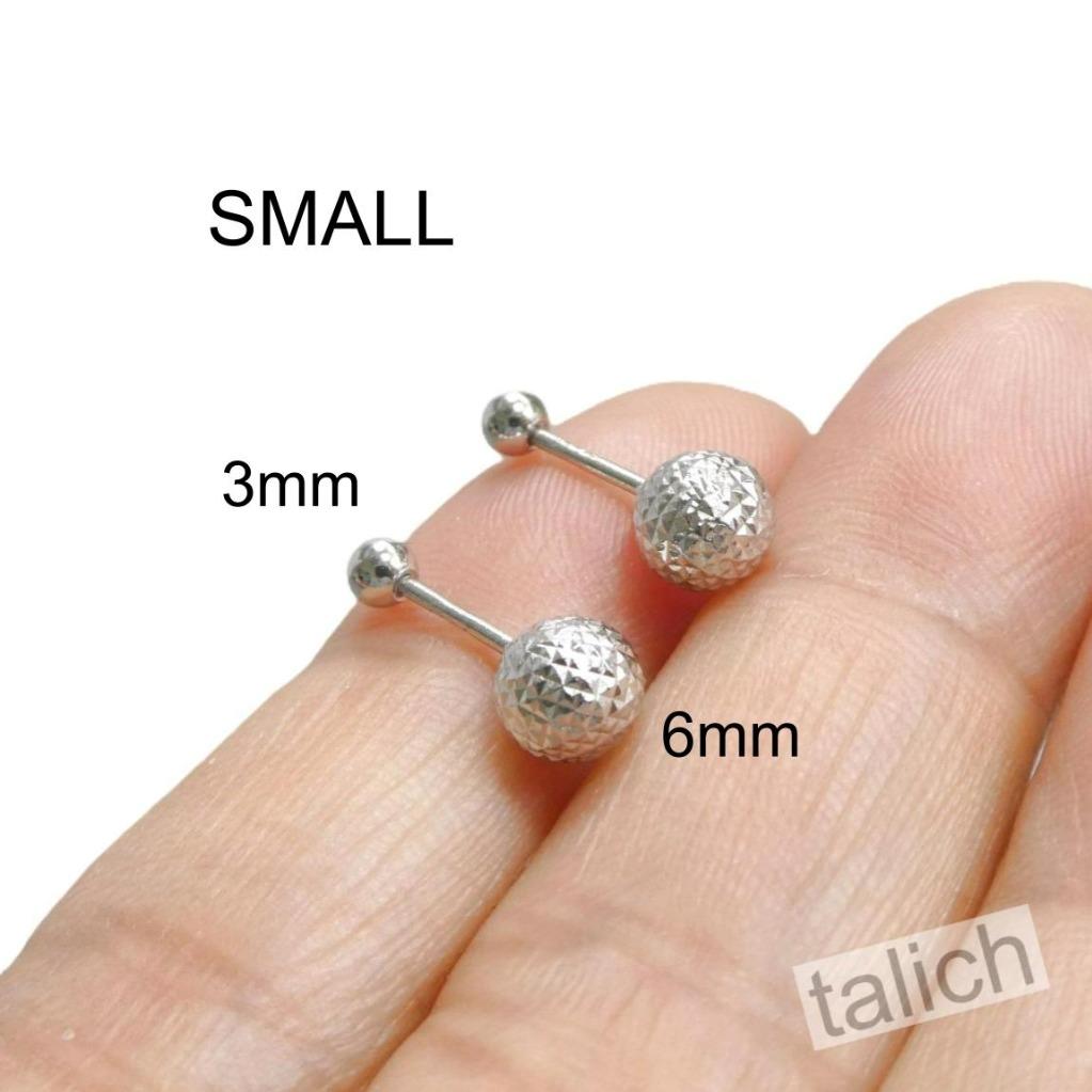 925 Sterling Silver Faceted Textured Screw Back Ball Stud Earrings Chic 10mm 6mm