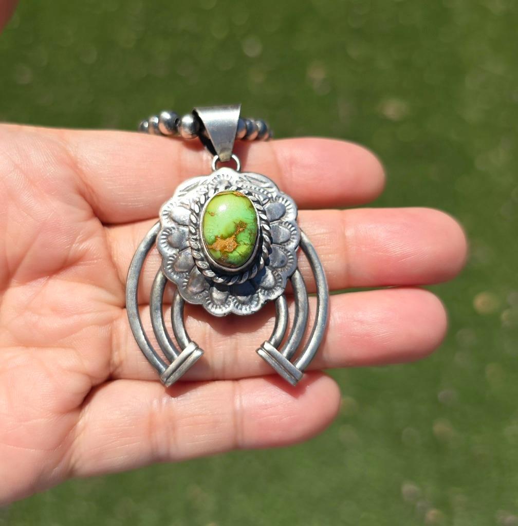 Collier mode pendentif Naja Navajo argent sterling Sonora or turquoise floral
